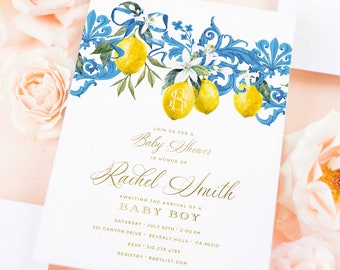 Lemon invitation - Lemons invitation - Baby Shower invitation - Tuscan invitation - Mediterranean invite - freshmint paperie