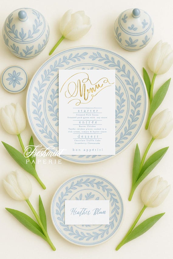 Menu cards to match any invitation design in our shop - calligraphy Menu  - pretty menu - Freshmint Paperie