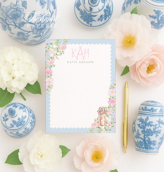 Custom Floral Monogram Notepad - Golden Retriever - 5x7