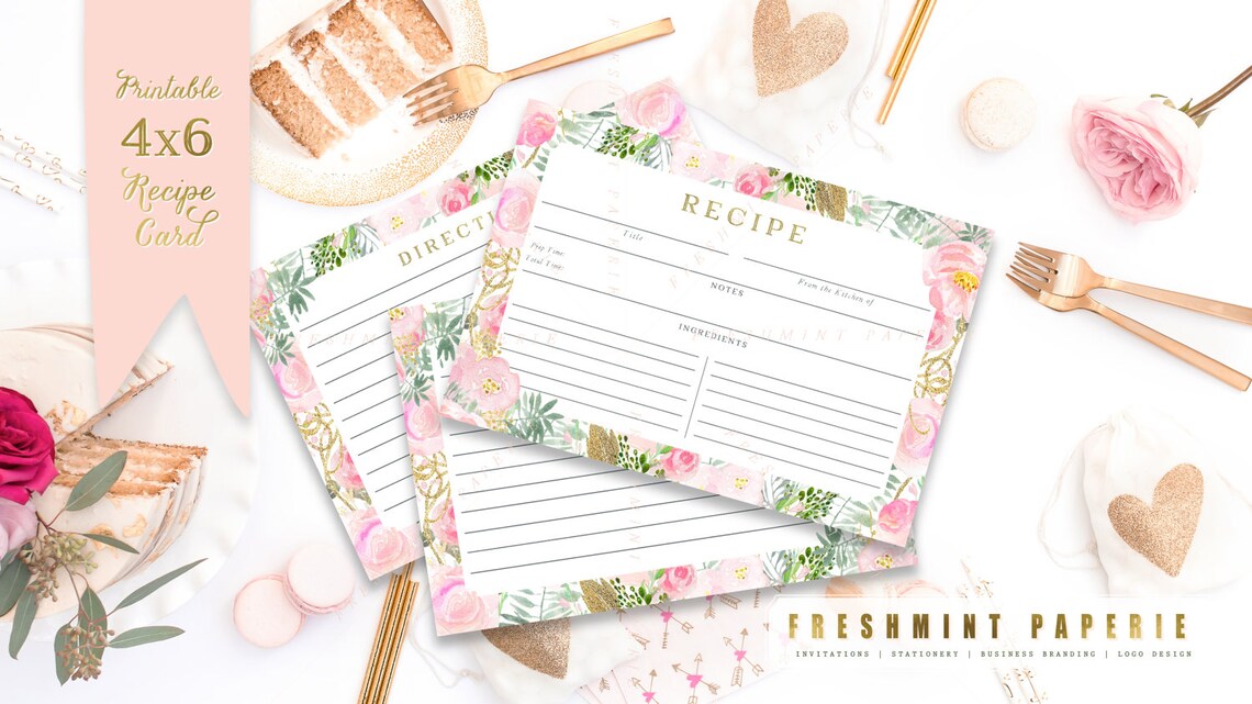 Printable Recipe Cards FLORAL RECIPE CARDS Recipe Card | Etsy