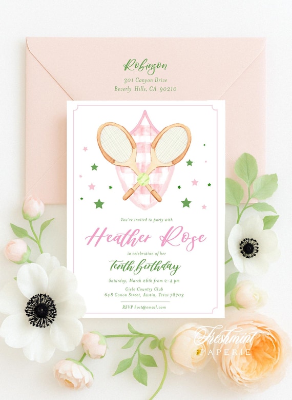 Tennis invitation - Tennis Racquet invitation - Tennis Birthday Invitation - Girls Tennis Invitations - Preppy Tennis - Preppy Invitation