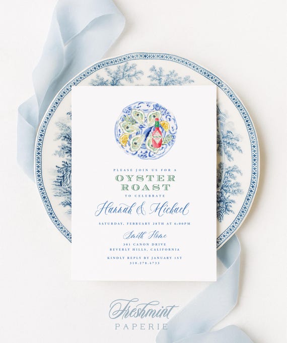 Oyster Roast Invitation: Coastal BBQ, Birthday, Engagement, Chinoiserie