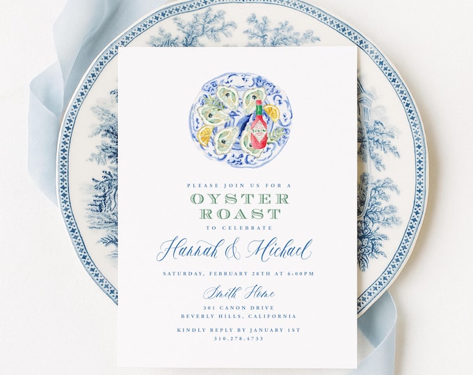Oyster Roast Invitation: Coastal BBQ, Birthday, Engagement, Chinoiserie
