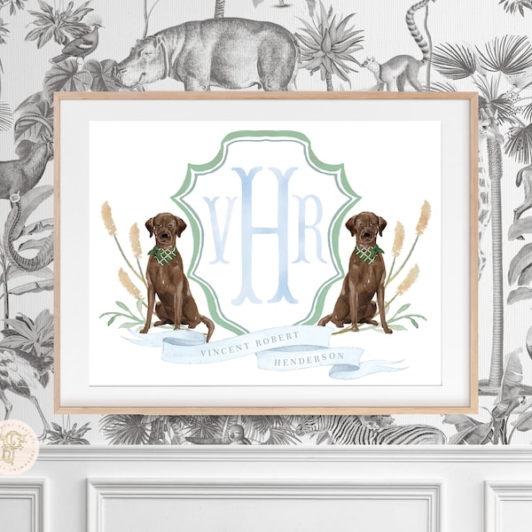 Chocolate Labrador wall art, Brown lab, Nursery name print, Chocolate lab Monogram Art Print, Custom nursery wall art