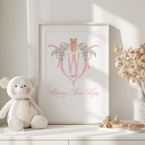 Hospital Sign, Nursery wall art, Monogram Nursery Wall Art, Nursery name print, Newborn Sign, Announcement Crest, Welcome Newborn Sign