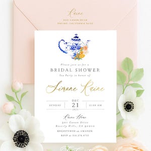 Invito per addio al nubilato, design Chinoiserie a tema agrumi per un tea party.
