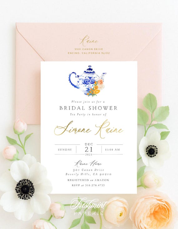Orange Tea Party Invitation: Citrus Brunch, Bridal Shower (Digital or Printed Options Available)