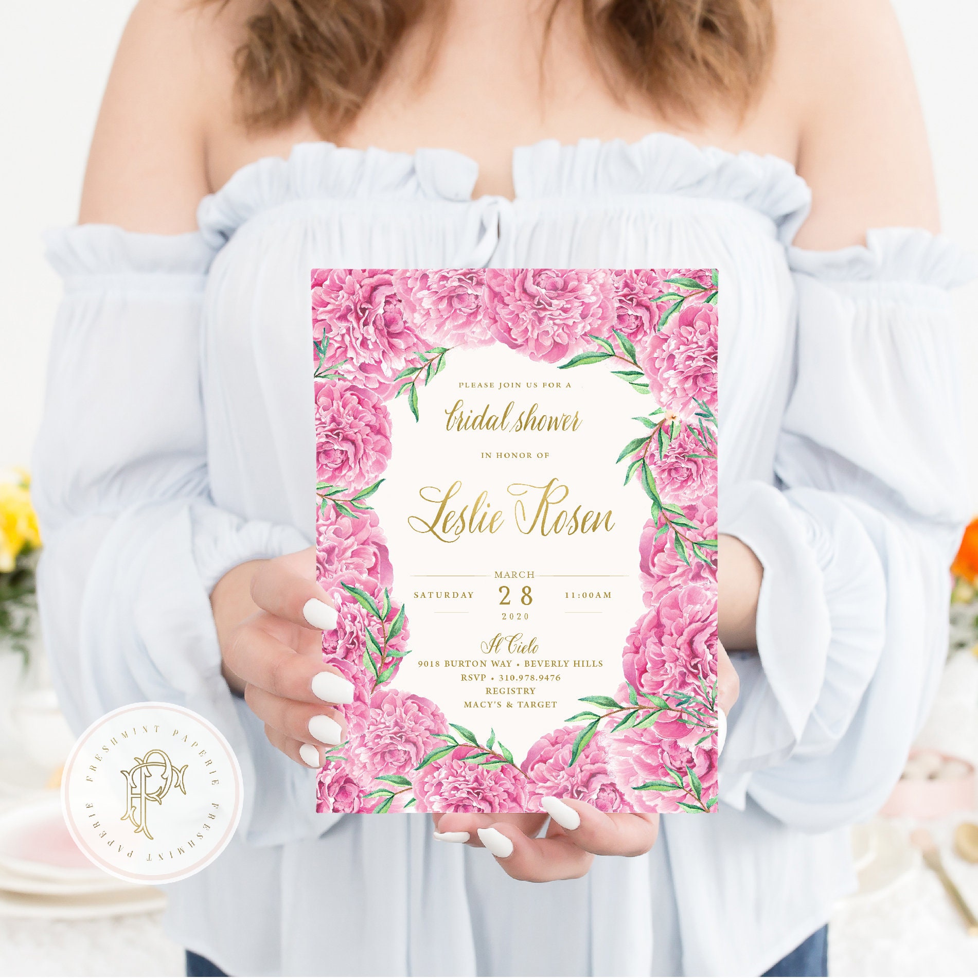 Peony invitation Pink Peony invitation Bridal Shower Invitation