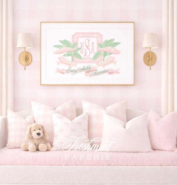 Palm Beach Nursery Print, Banana Leaf, Personalized monogram, Beverly Hills