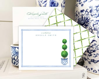 Personalized Stationery - Topiary Note Cards - Topiary Stationery Note Cards - Ginger Jar Topiary - Chinoiserie - set19