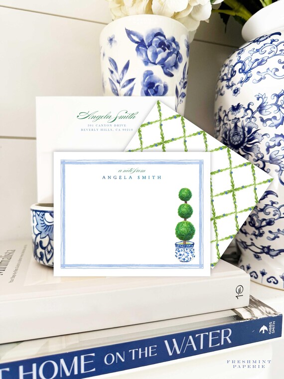 Personalized Stationery - Topiary Note Cards - Topiary Stationery Note Cards - Ginger Jar Topiary - Chinoiserie - set19