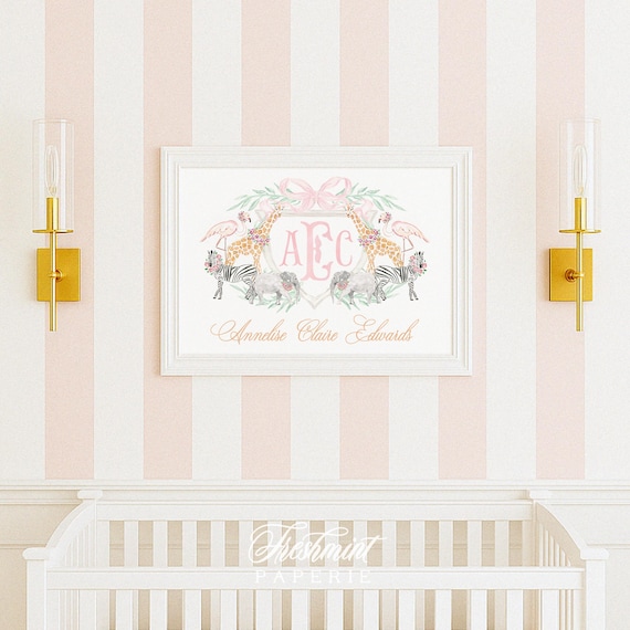 Noahs Ark wall art, Safari wall art, Nursery name print, Giraffe Monogram Art Print, Noahs Ark nursery, Animals wall art