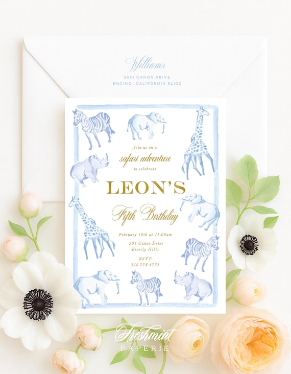 Safari Birthday invitation, Safari Party Invite, Zoo invitation, Party Animals invitation, Wild One invitation, Watercolor Safari, Giraffe