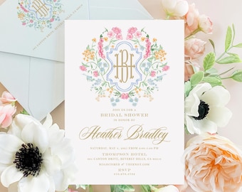 Floral Crest Bridal Shower Invitation: Monogram Brunch Invite