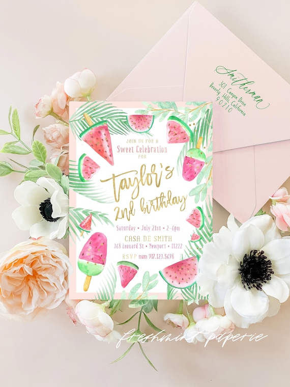 Watermelon invitation - Watermelon Birthday Invitation - One in a Melon Invitation - Watermelon Party invite - First Birthday - 1st birthday