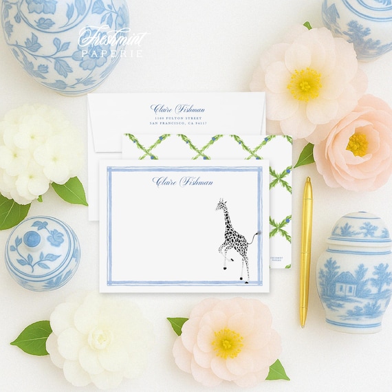 Personalized Note Cards - Safari Note Cards - Giraffe Stationery Note Cards - Chic Safari - Monogram Notecards - set20