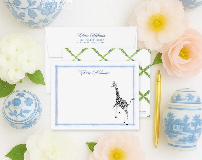 Personalized Note Cards - Safari Note Cards - Giraffe Stationery Note Cards - Chic Safari - Monogram Notecards - set20
