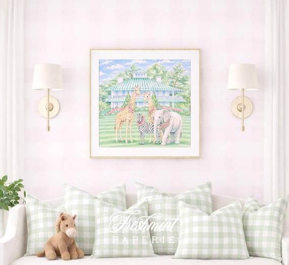 Safari Animals Wall Art, Monogram, Farmhouse, Grandmillennial, Watercolor