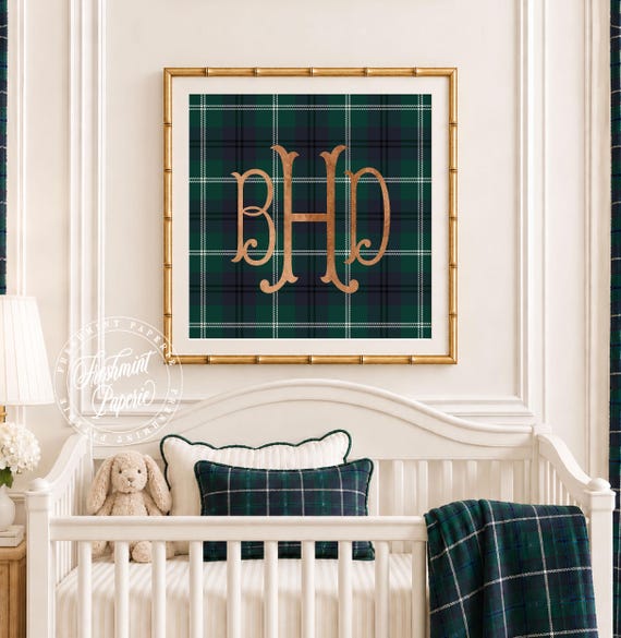 Tartan Monogram Wall Art, Classic, Watercolor, Plaid
