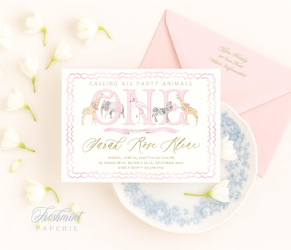 Party Animal invitation, first birthday invitation, Safari Invitation, Zoo invitation, Safari invitation, Pink Safari Invitation