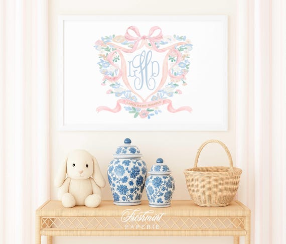 Watercolor monogram Floral nursery Wall Art, Nursery name print, Monogram Nursery, Custom nursery wall art, Whimsical floral nursery art