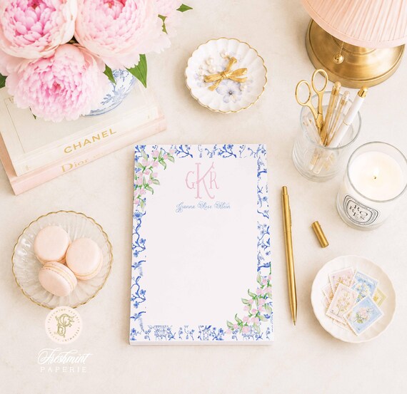 Custom Floral Monogram Notepad - 5x7