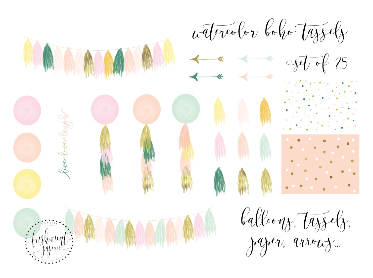 Watercolor Boho Tassels Clipart Watercolor Garland Clipart Etsy Australia