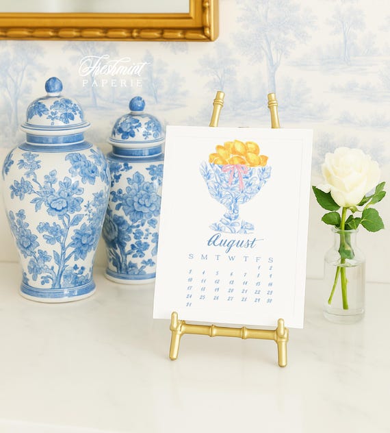 2026 Desk Calendar, Grandmillennial calendar, Watercolor Calendar, Monthly calendar, Desktop Calendar, Ginger Jar calendar, chinoiserie