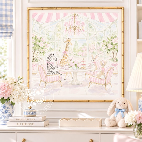 Nursery Wall Art, Bunny art, Tea Party, Garden, Grandmillennial, Chinoiserie