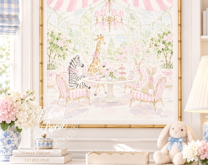 Nursery Wall Art, Bunny art, Tea Party, Garden, Grandmillennial, Chinoiserie