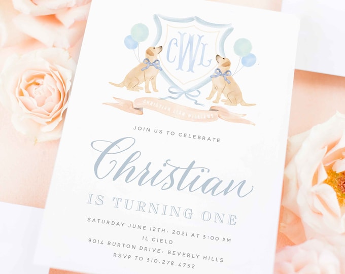 Watercolor Puppy Crest Invitations - Labrador invitation - Puppy Birthday Invitation - Puppy Party - Puppy Love - Dog invitation