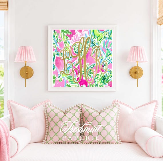 Monogram Wall Art, Vibrant, Watercolor, Dorm Room Art, Bright art