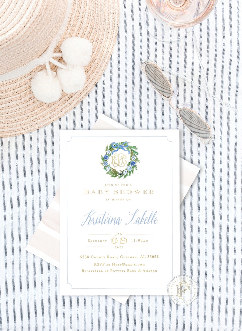 baby shower invitation Monogram Baby Shower Invitation Chinoiserie ornament invitation baby shower invitation