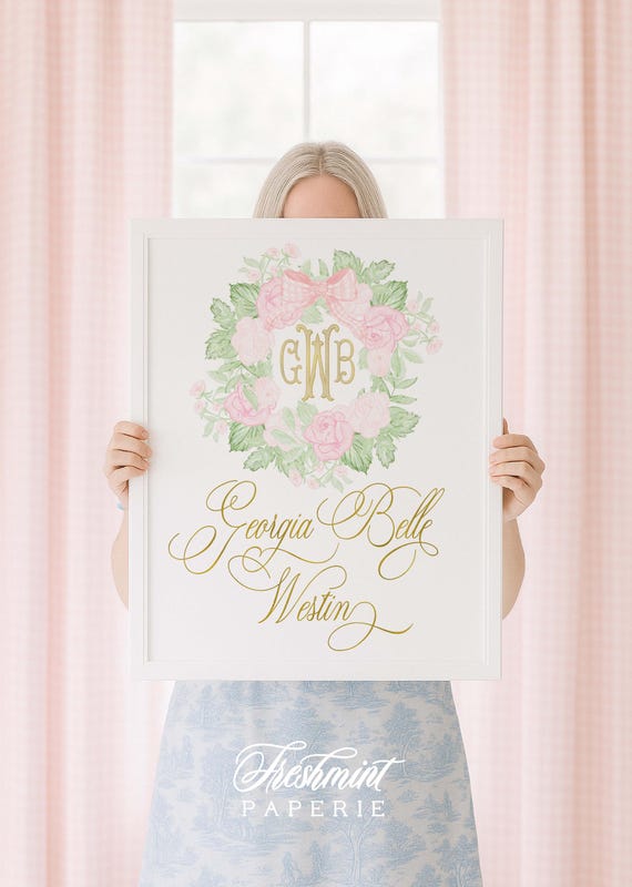Nursery wall art, Newborn Baby name announcement, Monogram Nursery,  Newborn Sign, Announcement Crest, Welcome Baby, Childrens Wall art