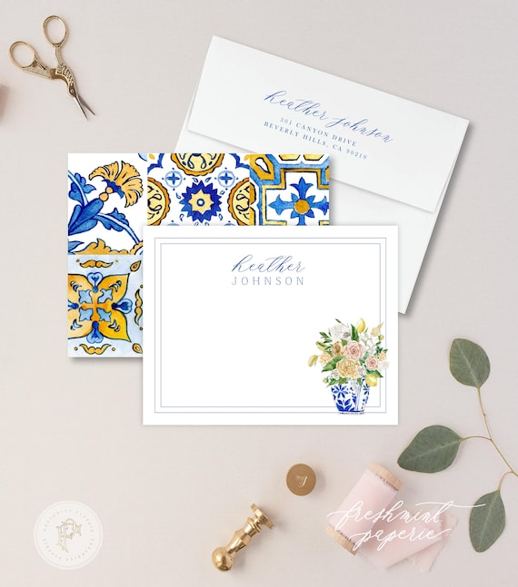 Personalized Stationery - Monogram Note Cards - Monogram Stationery Note Cards - Stationery Suite -  Mediterranean Suite - set14