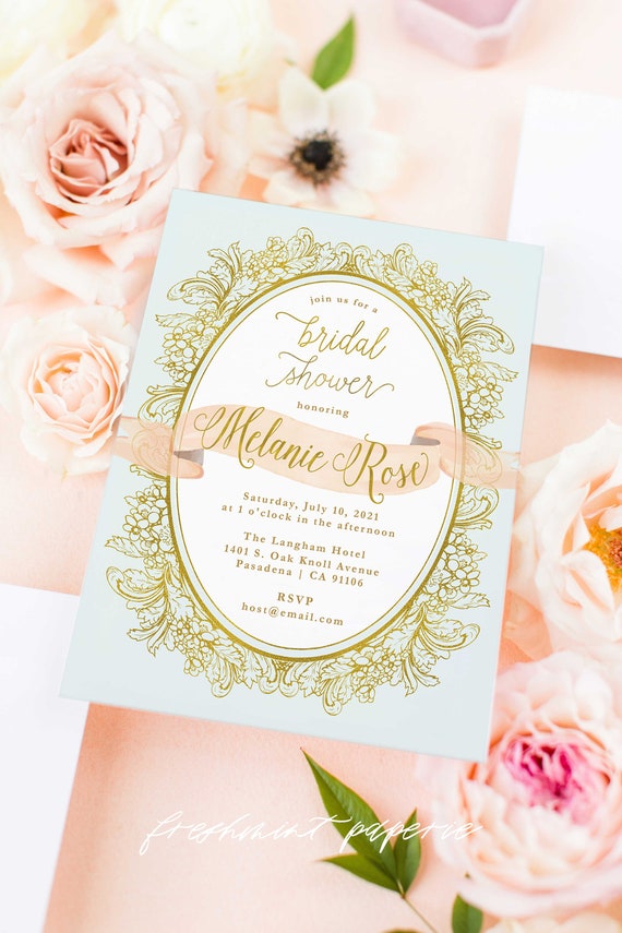 Bridal Shower invitations - mint & gold invitation - Patisserie  invitation - Laduree invitation - freshmint paperie