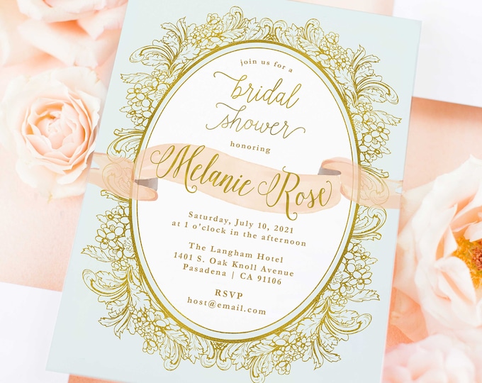 Mint & Gold Bridal Shower Invitation: Patisserie Paris Theme