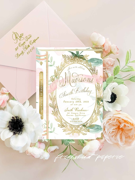 Storybook invitation | library invitation | Girls birthday invitation | Girly invitation | Book invitation | Floral book | storybook