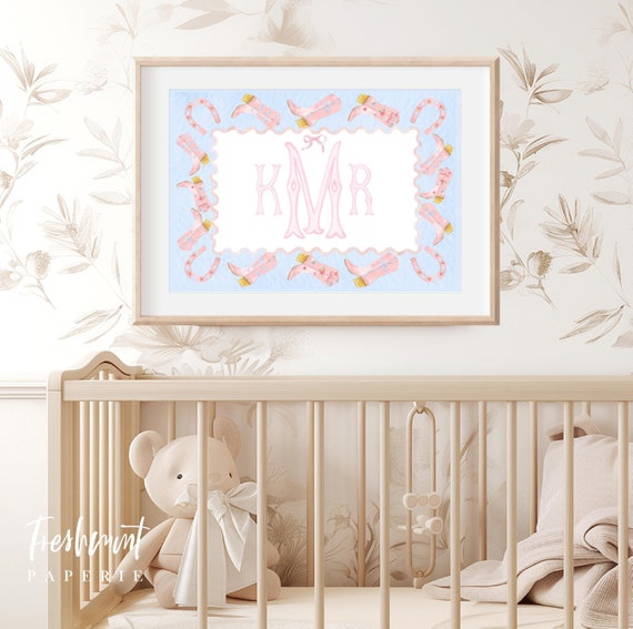 Rodeo Girls wall art, Pink Western Wall Art, Nursery name print, Pink Cowgirl Wall art, Rodeo, Pink Rodeo, Monogram, Pink Bow