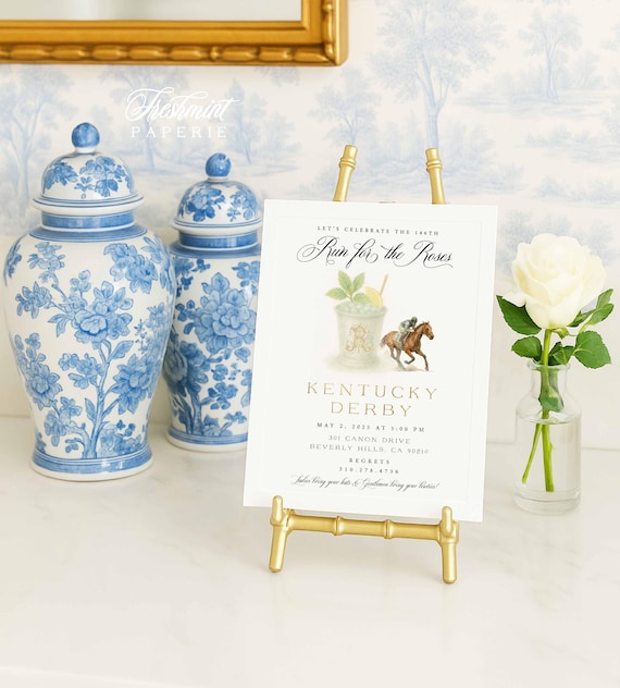 Kentucky Derby invitation - Watercolor Horse Racing Invitation - Run for the Roses - Mint Julep - Derby Party