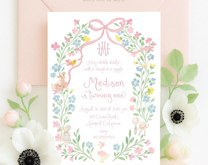 Mother Goose Birthday Invitation: Whimsical Nursery Rhyme (Digital File)