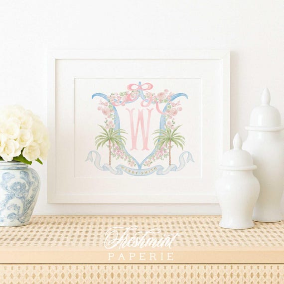 Watercolor monogram Floral nursery Wall Art, Nursery name print, Monogram Nursery, Custom nursery wall art, Tropical floral nursery art
