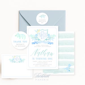 Dinosaur invitation, Rex invite, tarpits invitation, Dino Invitation, Boys invitation, Dinosaur Birthday, Watercolor Monogram, Crest image 2