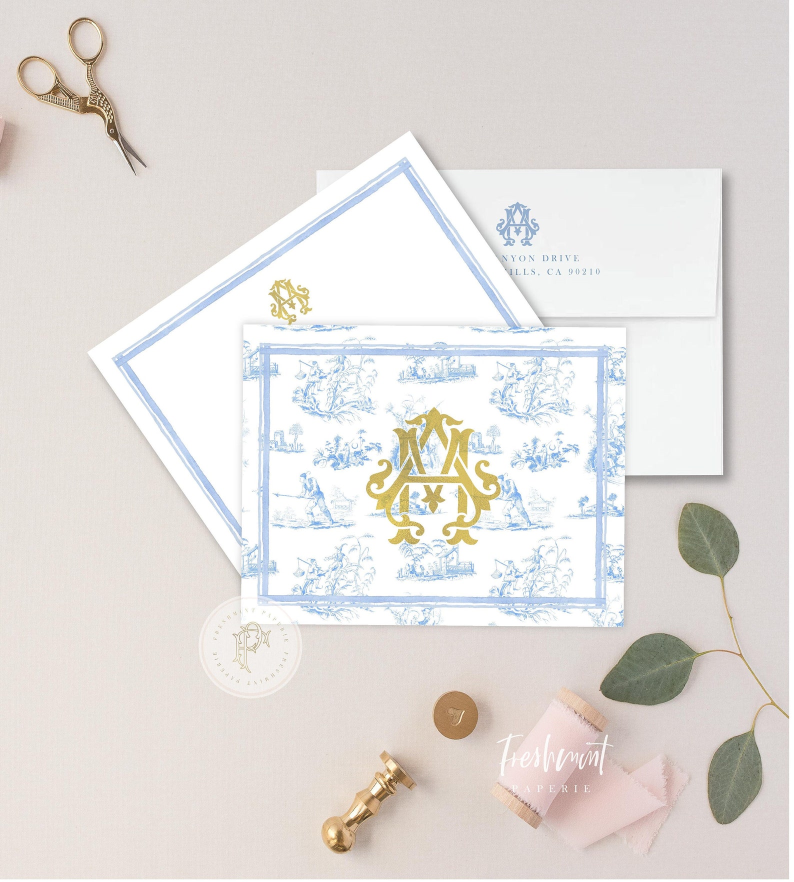 Personalized Stationery Ginger Jar Note Cards Monogram Etsy