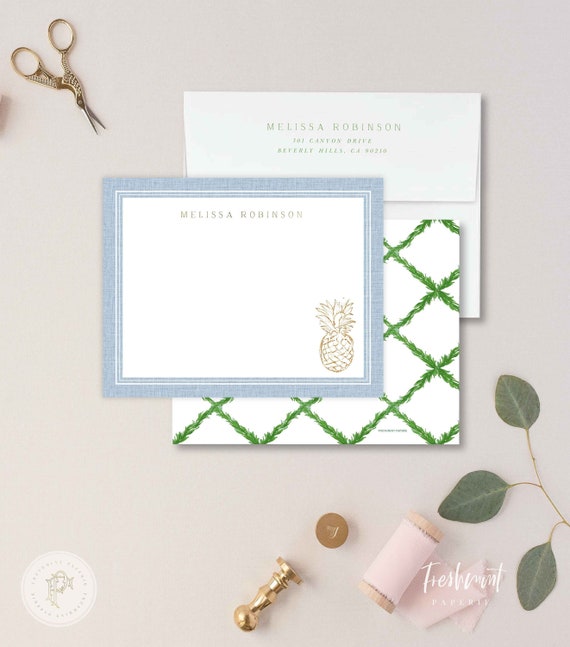 Personalized Stationery - Pineapple Note Cards - Monogram Note Cards - Tropical Notecards - Pineapple - set39