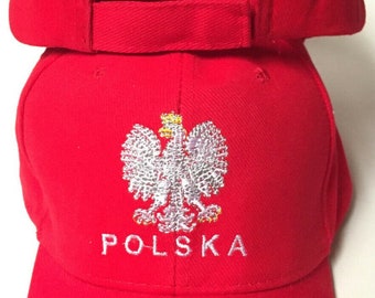 Poland Eagle Plain RED Cap Hat Embroidered Premium Quality Hook And Loop