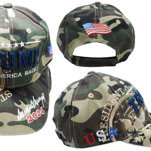Trump Take America Back! USA 2024 Woodland Camouflage Shadow Embroidered Cap Hat