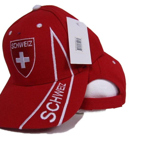 Schweiz Switzerland Red Baseball Hat Cap 3D Embroidered