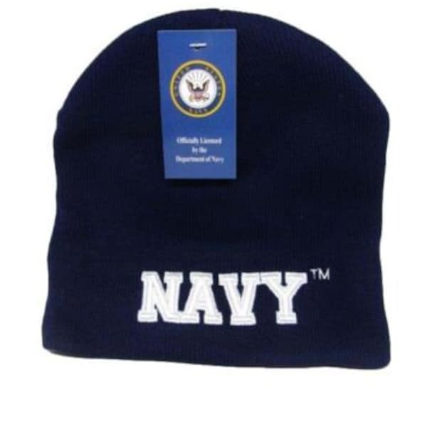 8" U.S. Navy USN Letters Military Embroidered Beanie Skull Cap Hat WIN602D TOPW  Licensed