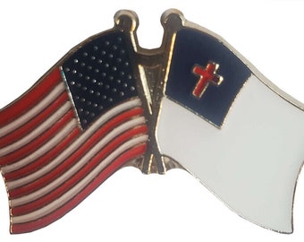 USA and Christian Crossed Friendship Flag Enamel Lapel Pin